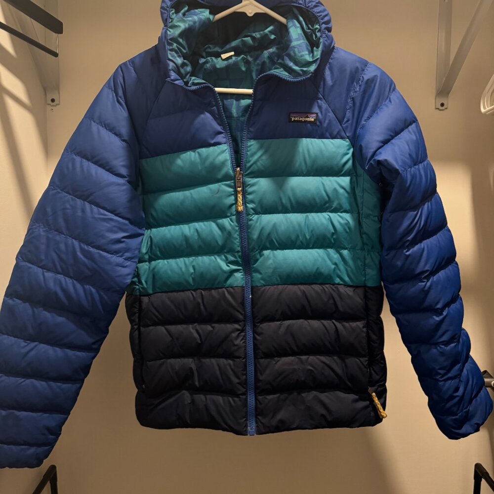 Patagonia Boys' Blue Down Puffer Jacket Hoody Size XXL